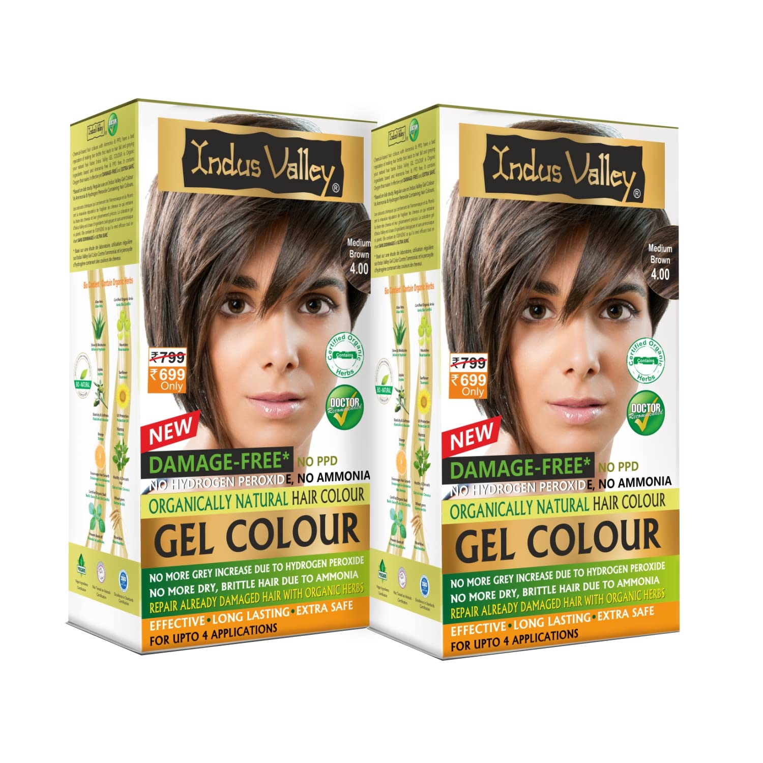 Indus Valley Natural Gel Hair Color Medium Brown 220ml Ammonia-Free
