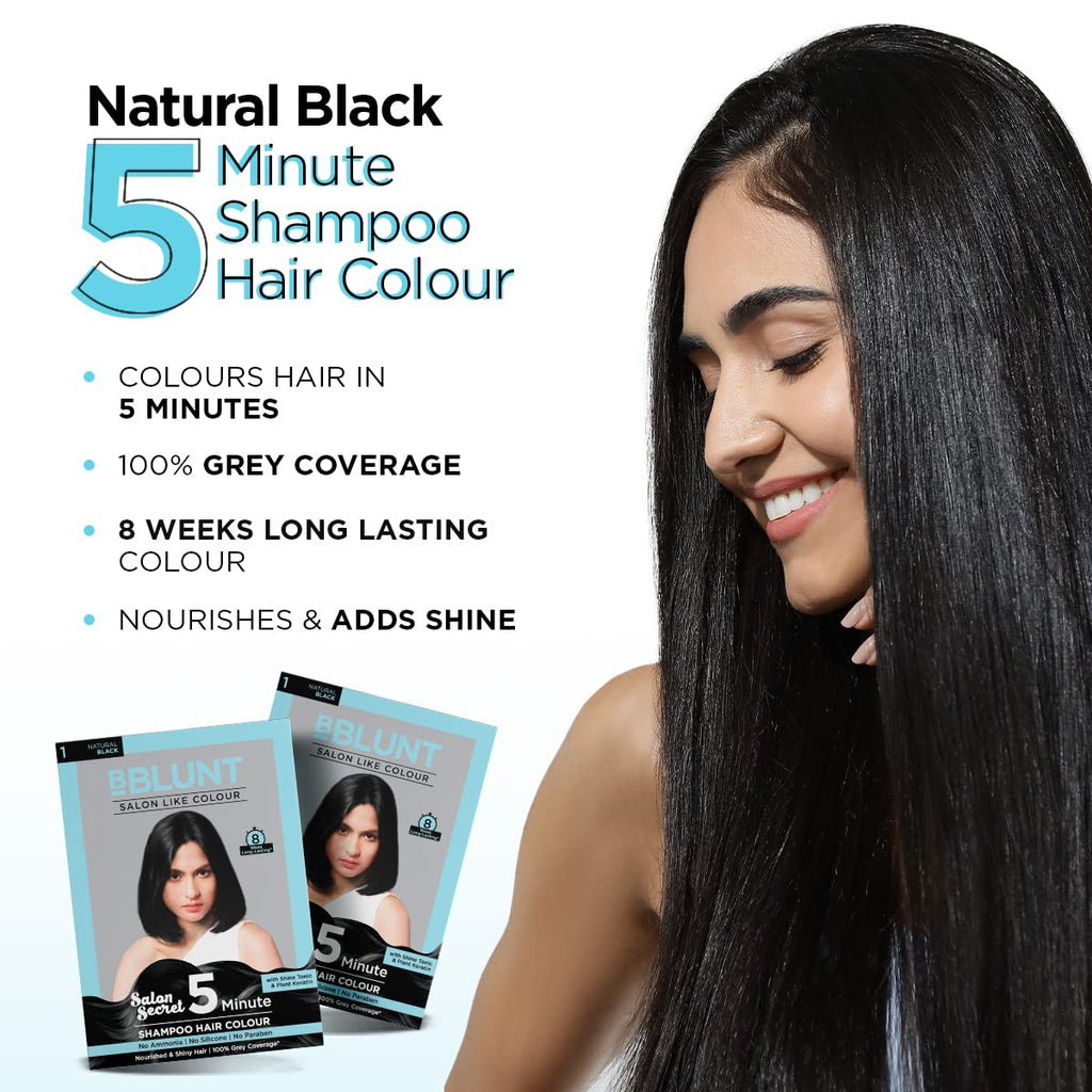 Bblunt 5-Minute Black Hair Color Shampoo for Grey Coverage 20ml x 5