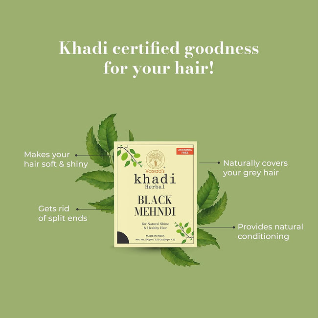 Vagad's Khadi Herbal Black Mehndi with Neem for Lasting Hair Color 2x100g Main Image
