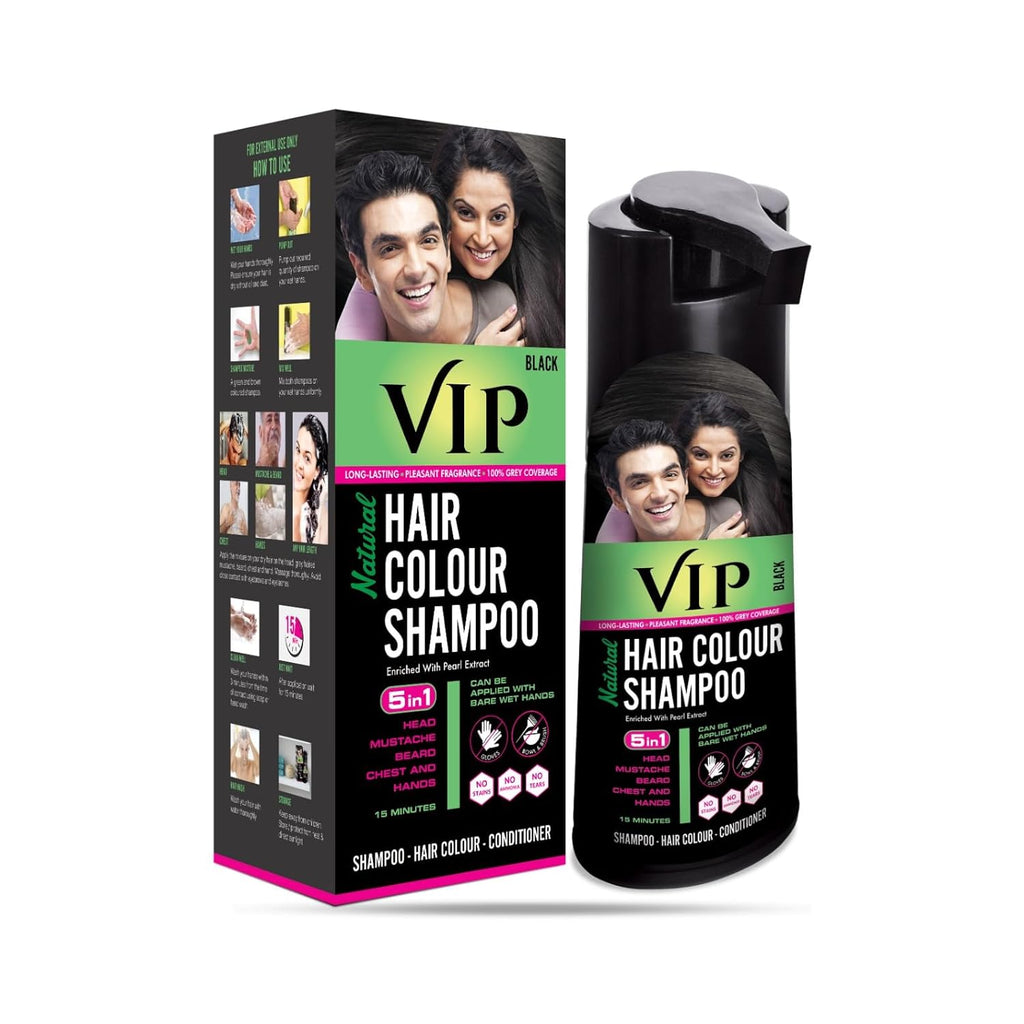 VIP Hair Color Shampoo Black 180ml for Men & Women 100% Grey Coverage