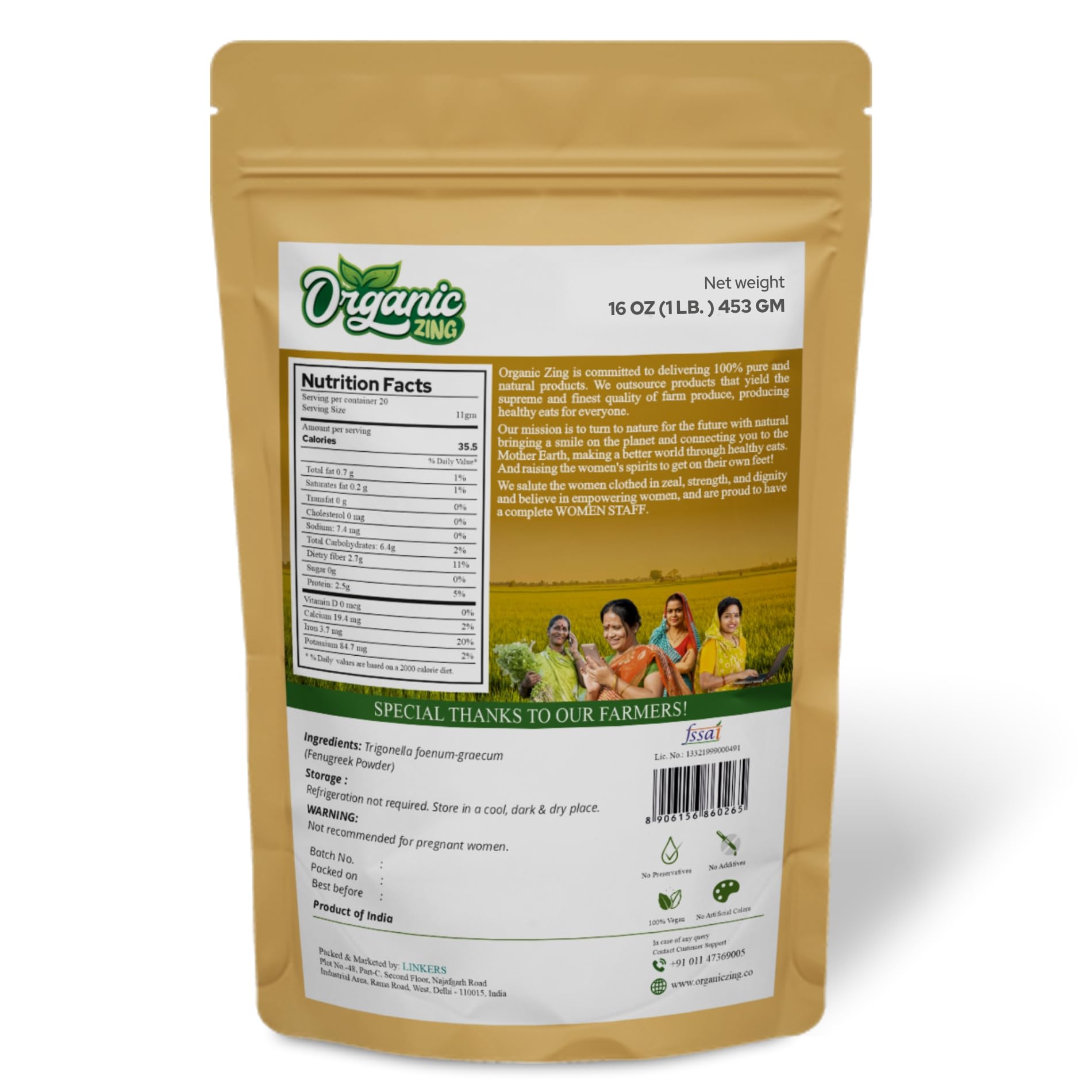 Organic Fenugreek Powder Also Known As Methi Seed Powder, Trigonella Foenum-Graecum | USDA Certified | Vegan | Preservative Free | Resealable Pack