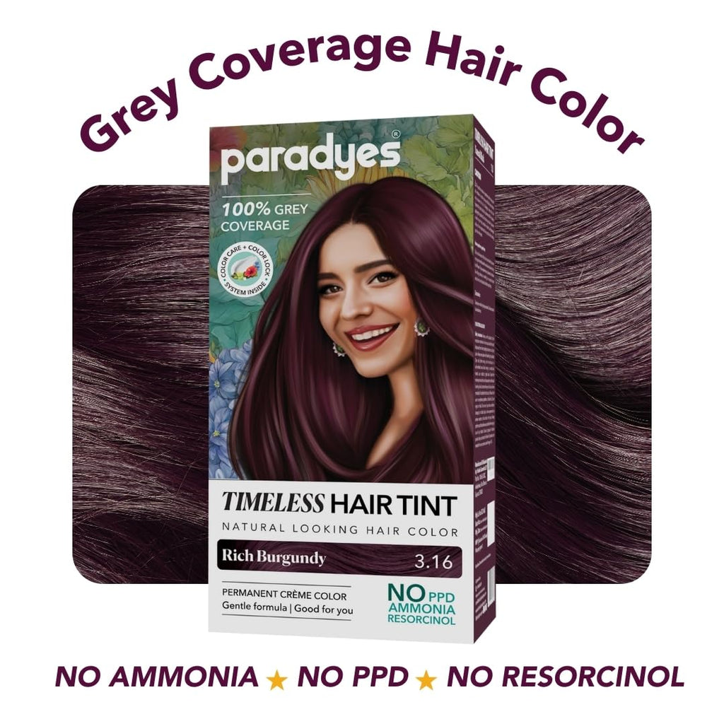 Paradyes Rich Burgundy Hair Color, Permanent, Grey Coverage, No PPD/Ammonia