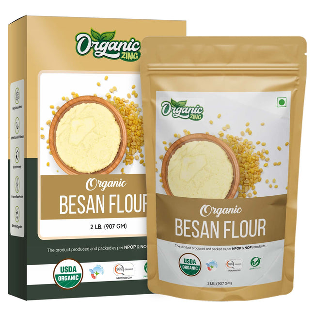 Organic Zing Besan Flour also known as Chickpea Flour, Bengal Gram Flour or Garbanzo Bean Flour |Vegan| Preservative Free | Resealable Pack Hover Image