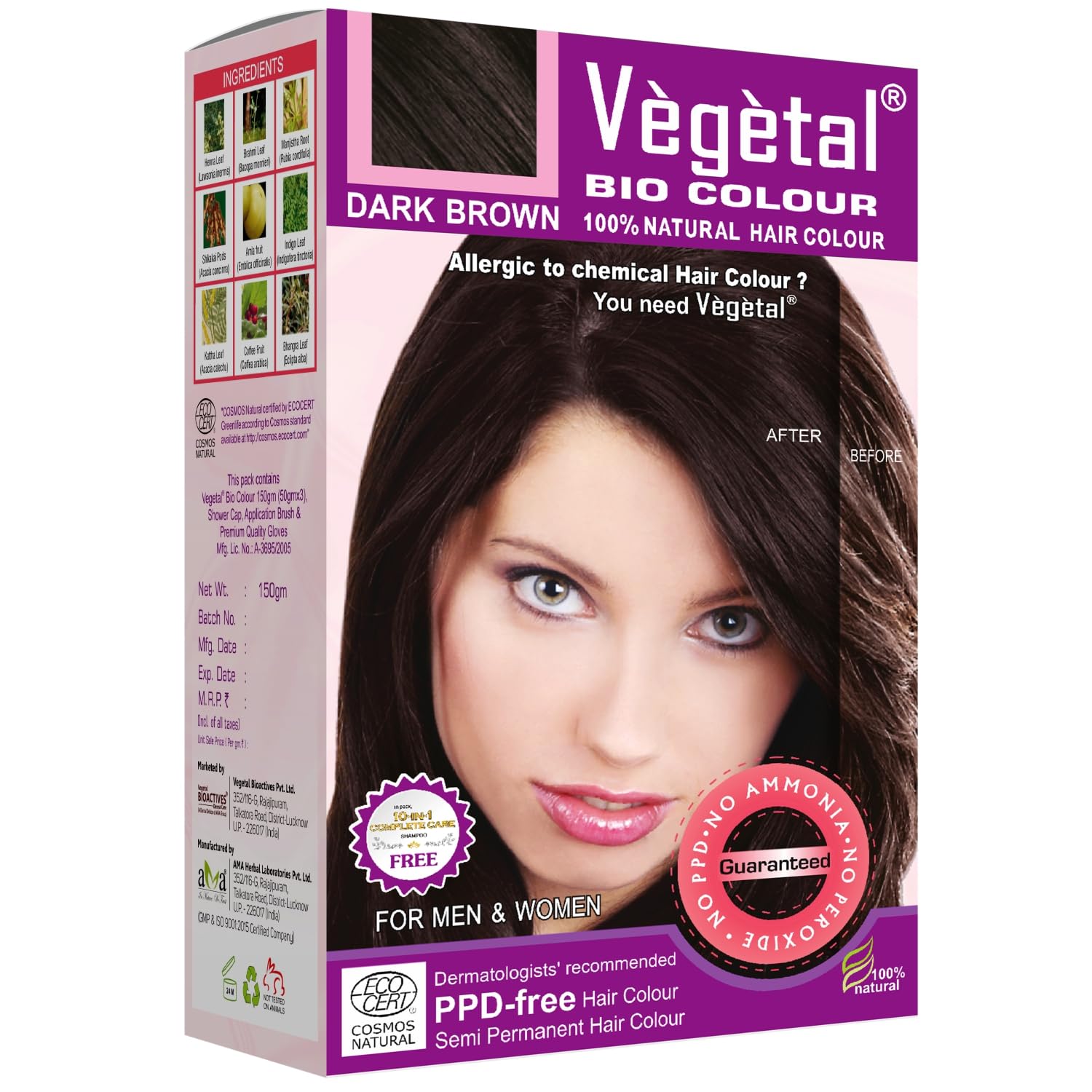 Vegetal Bio Soft Black Hair Color 150g Ammonia-Free Organic Kit