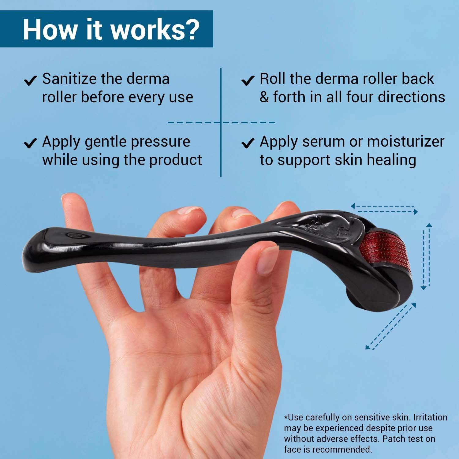 Sotrue Derma Roller For Hair Growth 1 mm with 540 Stainless Steel Needles - Activates Hair Follicles, For Hair Fall & Hair Thickening, Reduces Acne Scars