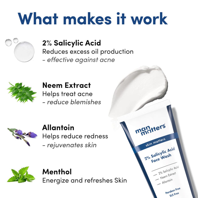 Man Matters Clear 2% Salicylic Acid Face Wash for Men, Paraben & SLS Free Main Image