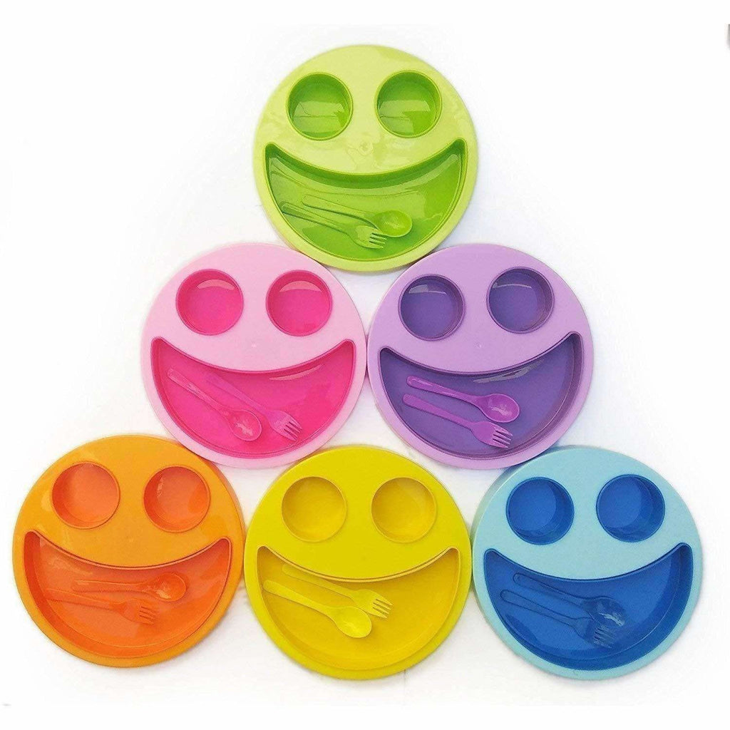 Multicolor Cute Big Smiley Plates for kids with Fork and Spoon