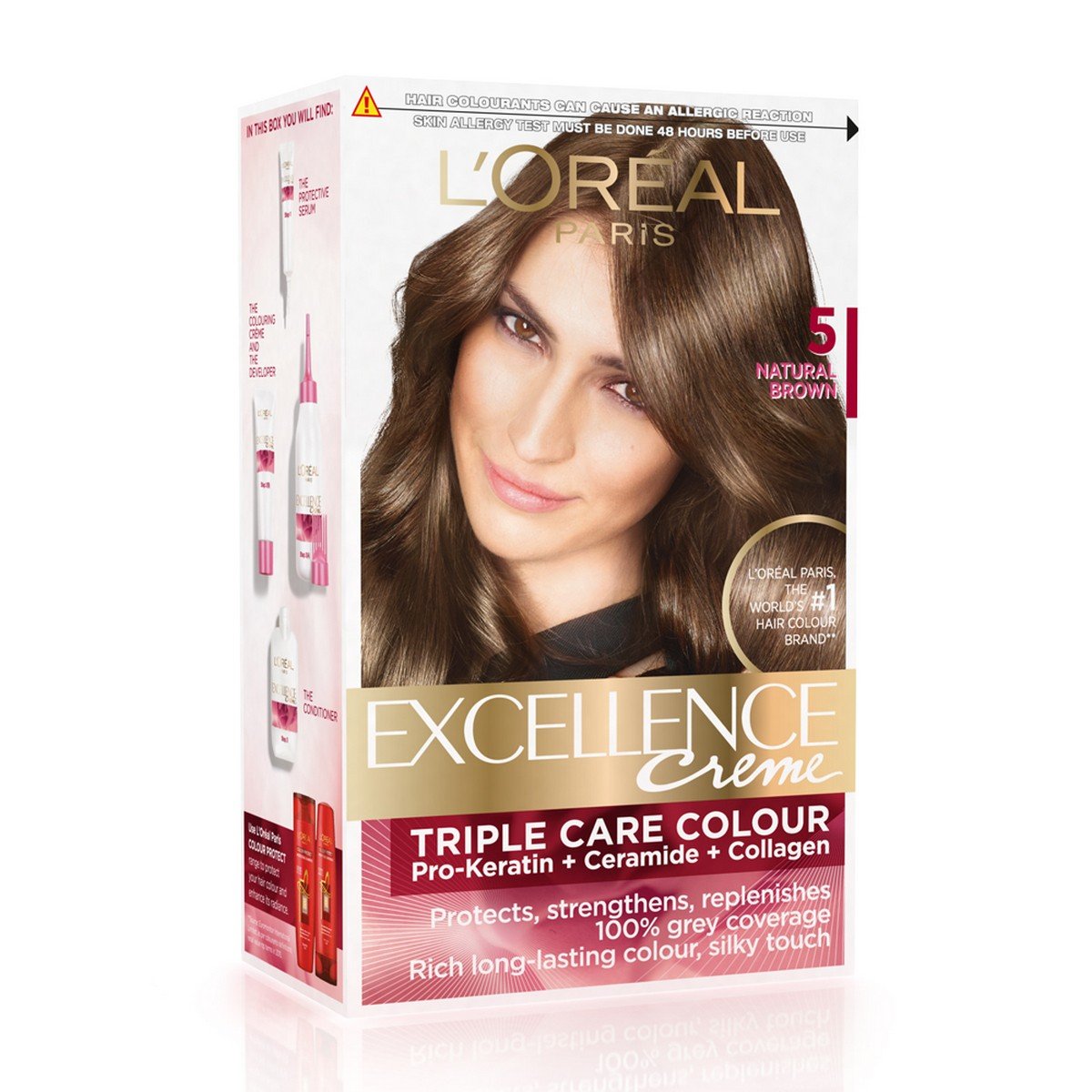 L'OREAL PARIS Excellence Creme Hair Color, 5 Light Brown/Natural Brown, 72Ml+100G And Color Protect Shampoo, 360Ml (With 10% Extra)