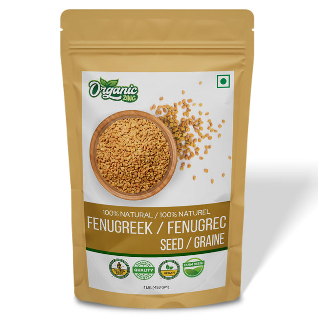 Organic Zing Fenugreek Seeds Also Known As Methi Seeds and Trigonella Foenum-Graecum Vegan | Preservative Free | Resealable Pack Hover Image