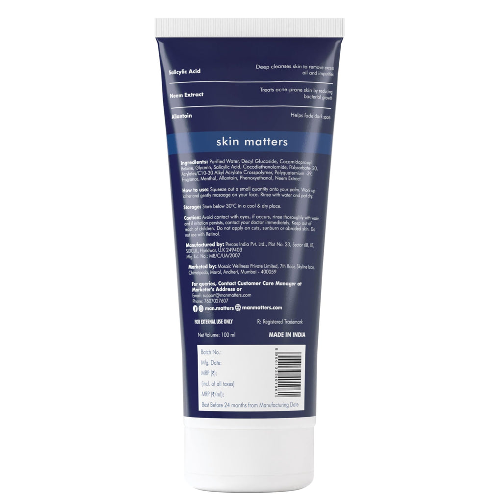 Man Matters Clear 2% Salicylic Acid Face Wash for Men, Paraben & SLS Free