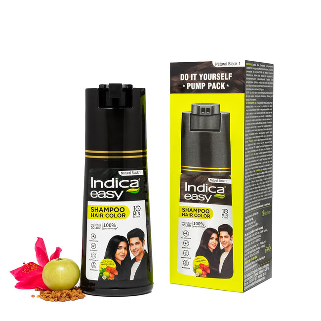 Indica Natural Black Hair Color Shampoo, Ammonia-Free, 180ml, Gloves Included Hover Image