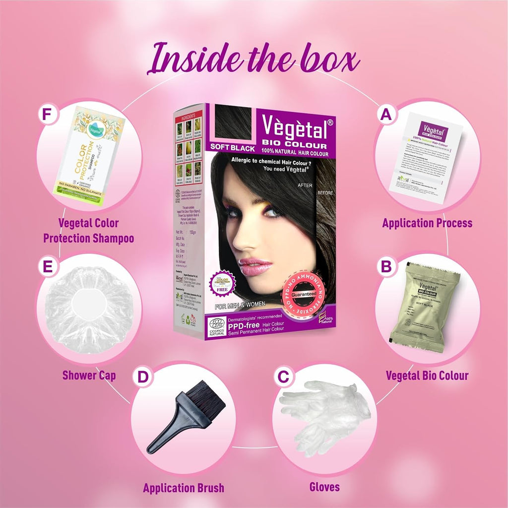 Vegetal Bio Soft Black Hair Color 150g Ammonia-Free Organic Kit