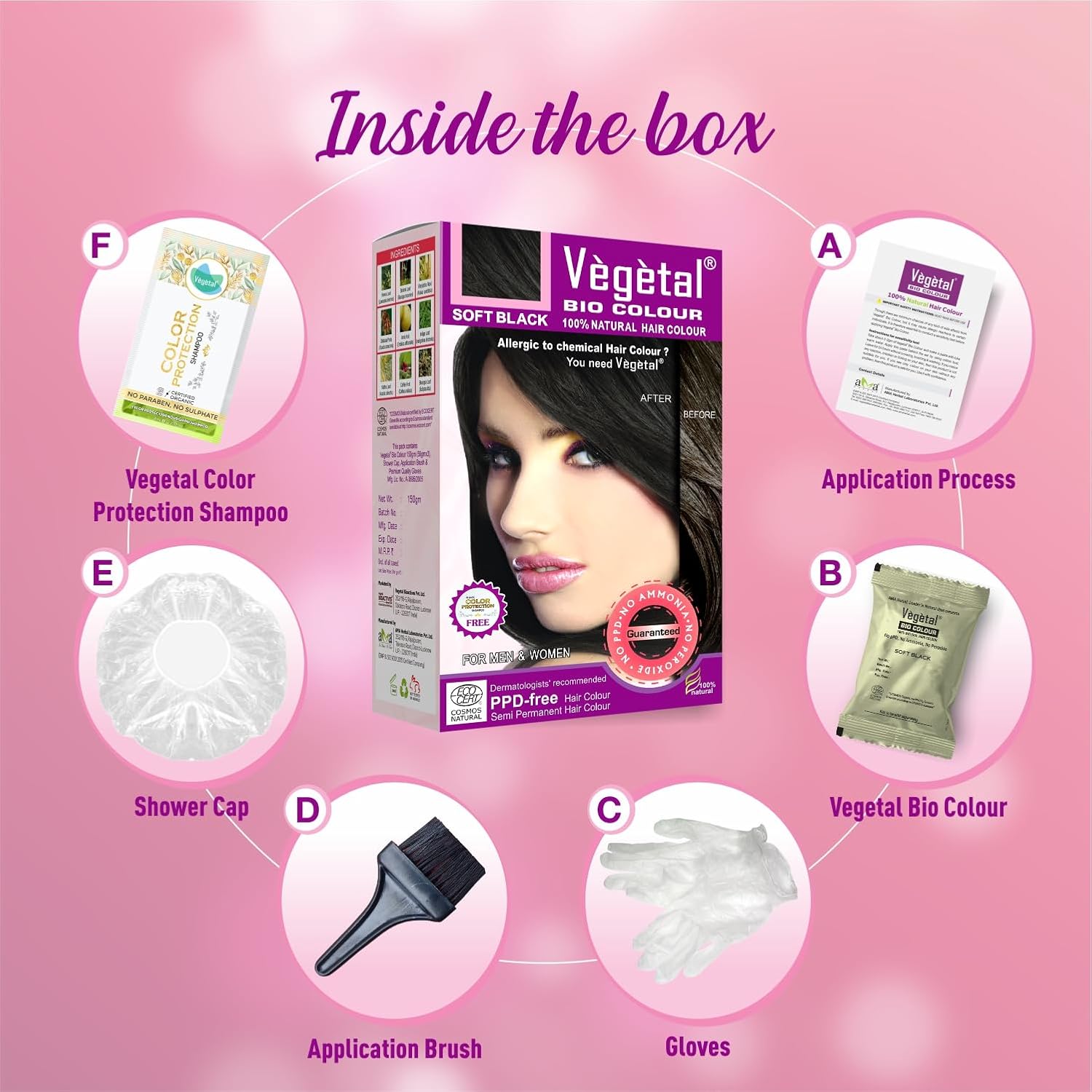 Vegetal Bio Soft Black Hair Color 150g Ammonia-Free Organic Kit