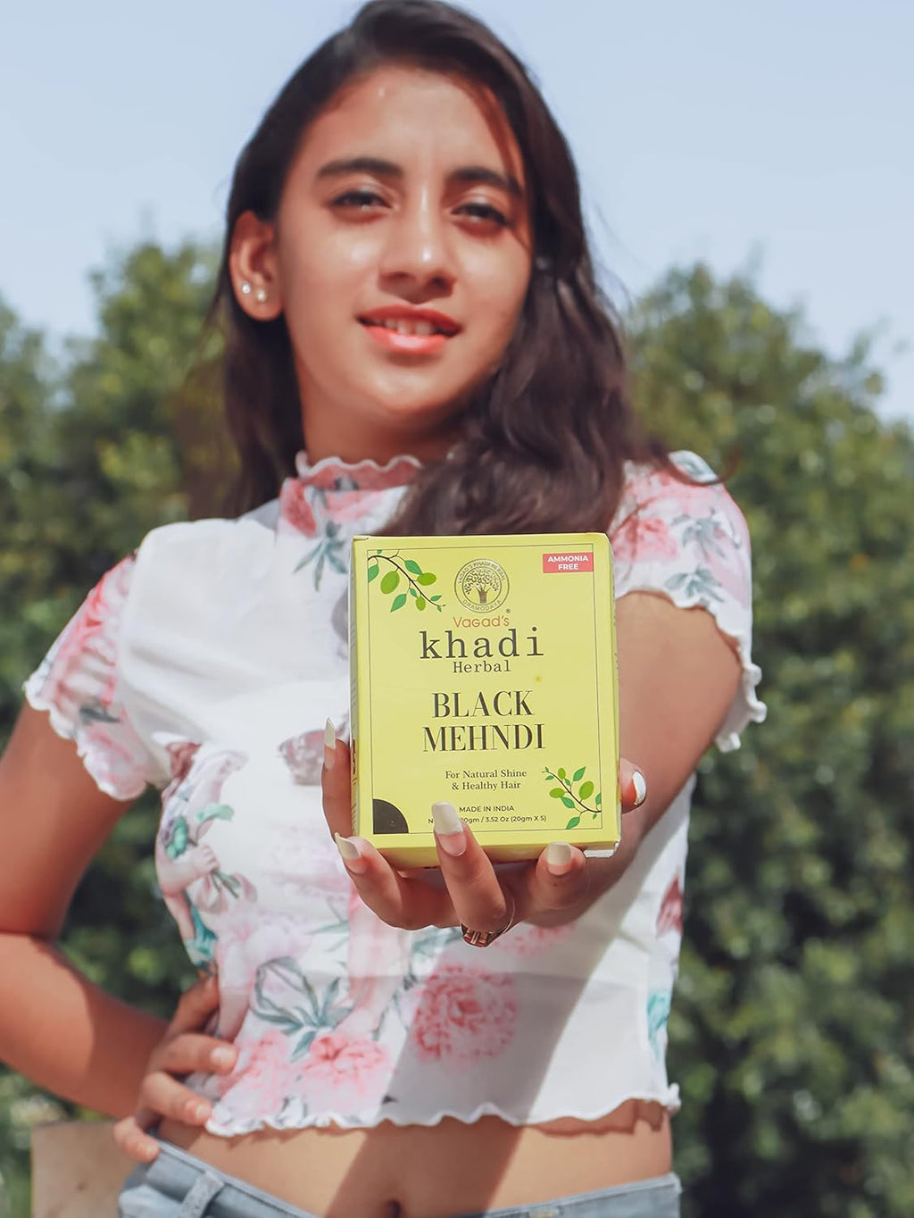 Vagad's Khadi Herbal Black Mehndi with Neem for Lasting Hair Color 2x100g