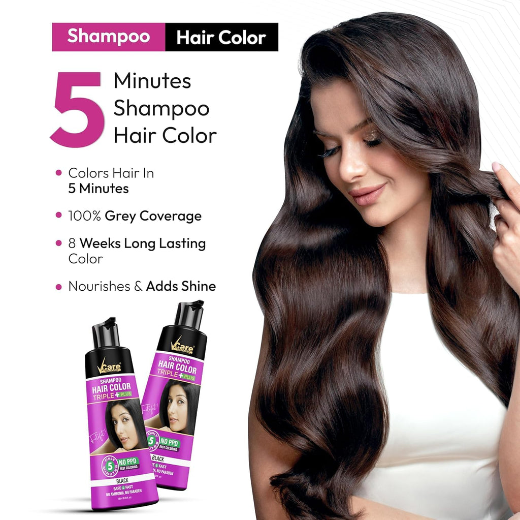 VCare Black Hair Color Shampoo 180ml Ammonia-Free for Men & Women