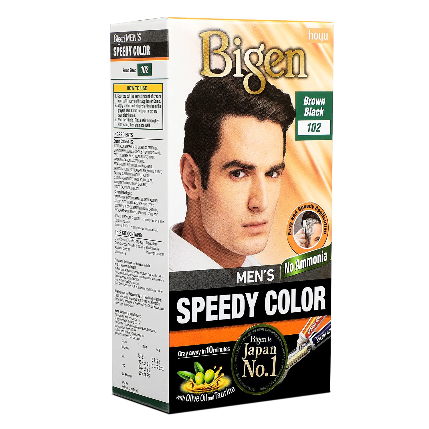 Bigen Men's Speedy Color, Hair Color, 80g - Brown Black 102 (Pack of 1)