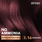 Streax Burgundy Hair Color 3.16 with Argan & Walnut Oil 100% Grey Coverage