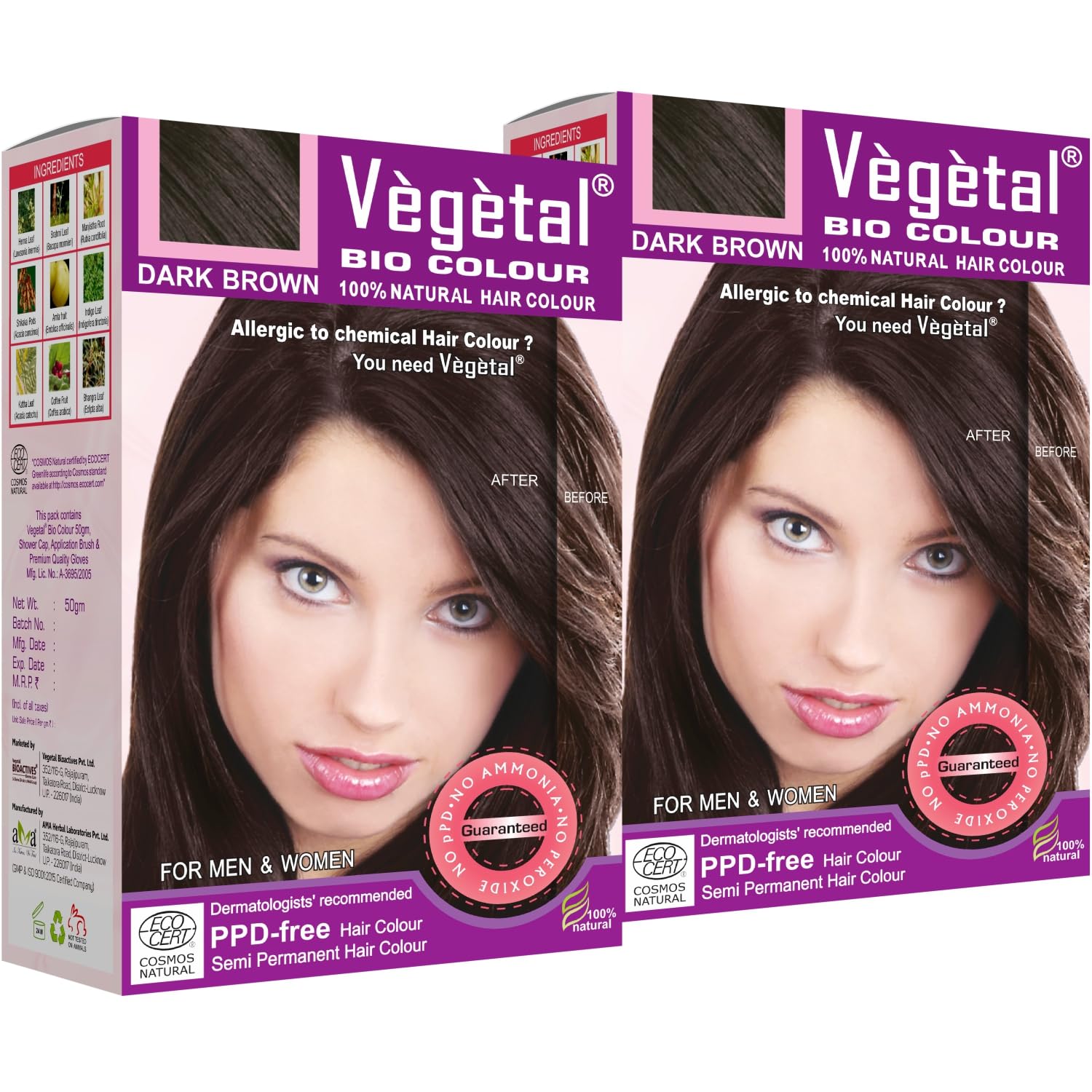 Vegetal Bio Dark Brown Hair Color 50g Ammonia-Free Organic Kit