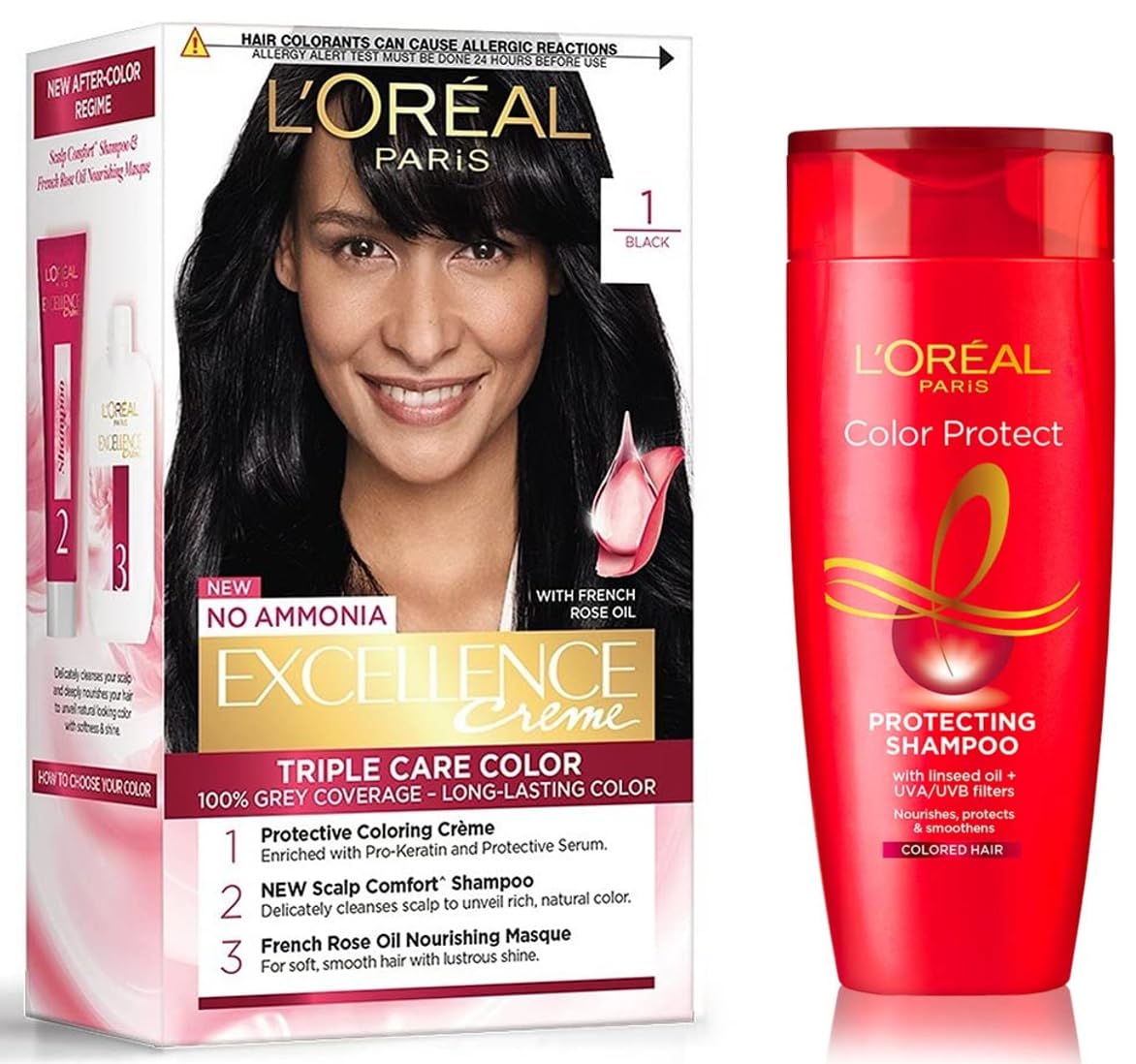 L'OREAL PARIS Excellence Creme Hair Color, 5 Light Brown/Natural Brown, 72Ml+100G And Color Protect Shampoo, 360Ml (With 10% Extra)