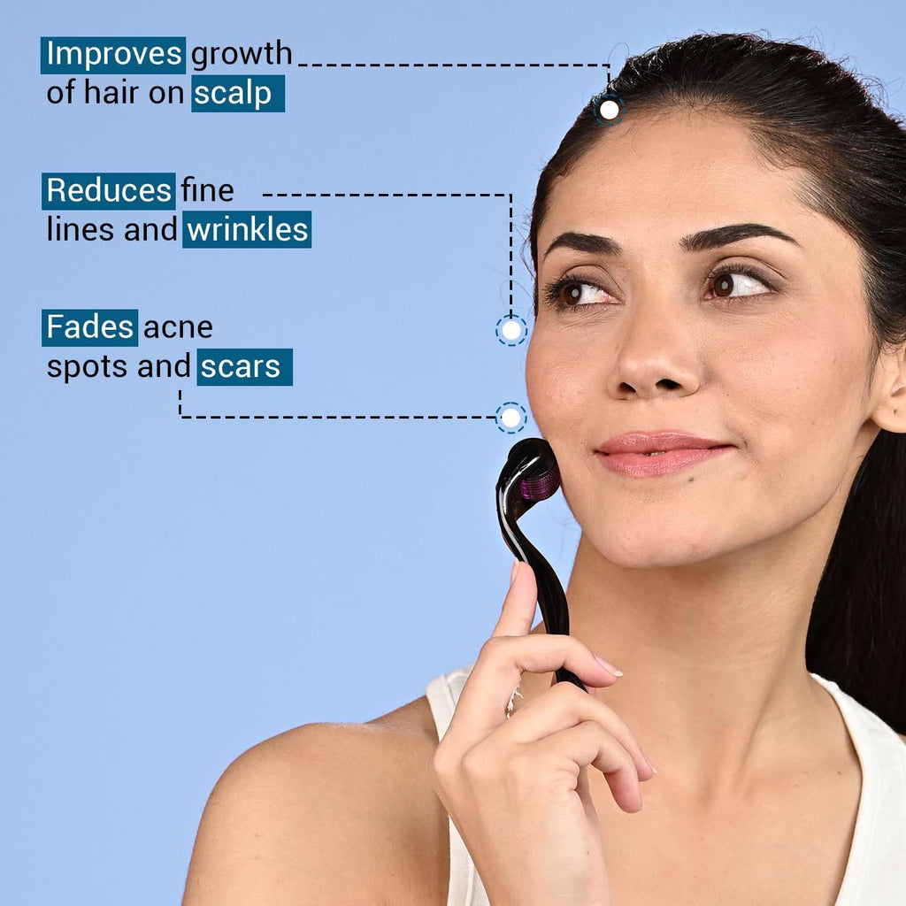 Sotrue Derma Roller For Hair Growth 1 mm with 540 Stainless Steel Needles - Activates Hair Follicles, For Hair Fall & Hair Thickening, Reduces Acne Scars