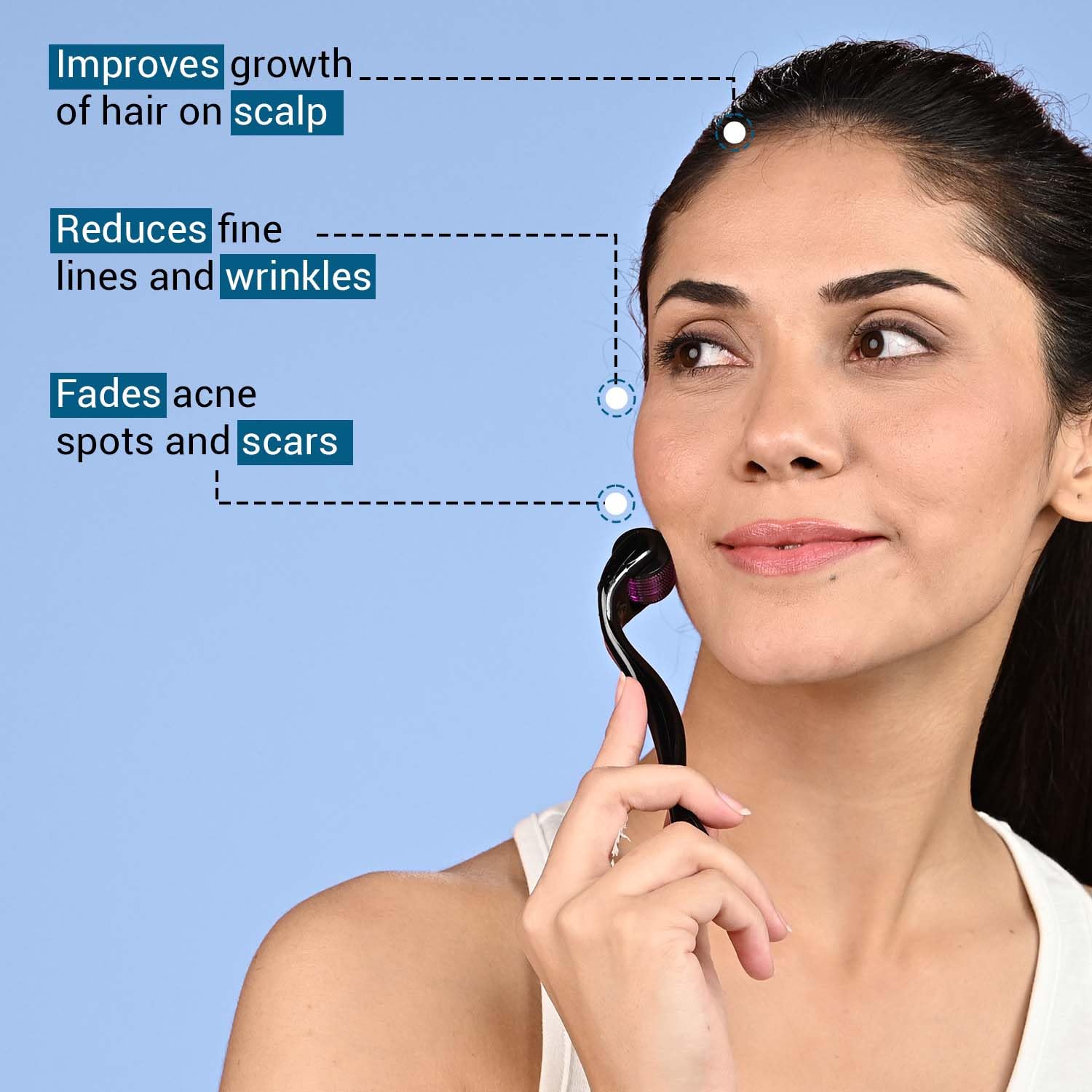 Sotrue Derma Roller For Hair Growth 1 mm with 540 Stainless Steel Needles - Activates Hair Follicles, For Hair Fall & Hair Thickening, Reduces Acne Scars