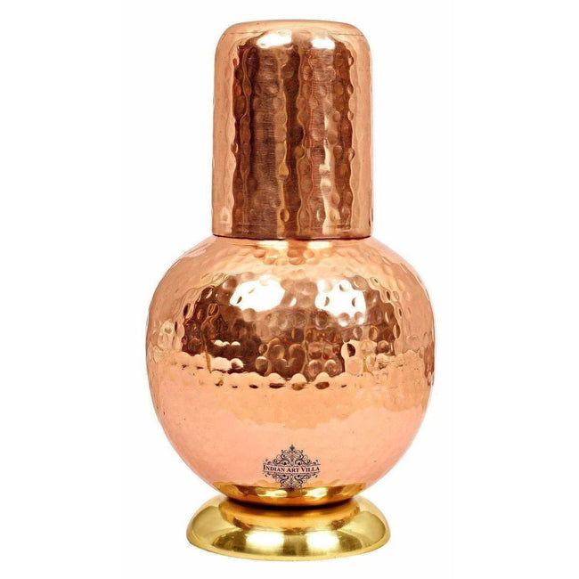 Pure Copper Surai Design Bedroom Water Bottle with Inbuilt Glass Hover Image
