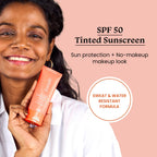 Foxtale Tinted Sunscreen SPF 50 PA++++ & Primer Shade 2 - Medium, Water Resistant with Dry-Touch Finish, Blurs Out Pores