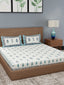 Rajasthan Decor Cream-Coloured & Blue Ethnic Motifs 180 TC Cotton 1 King Bedsheet with 2 Pillow Covers