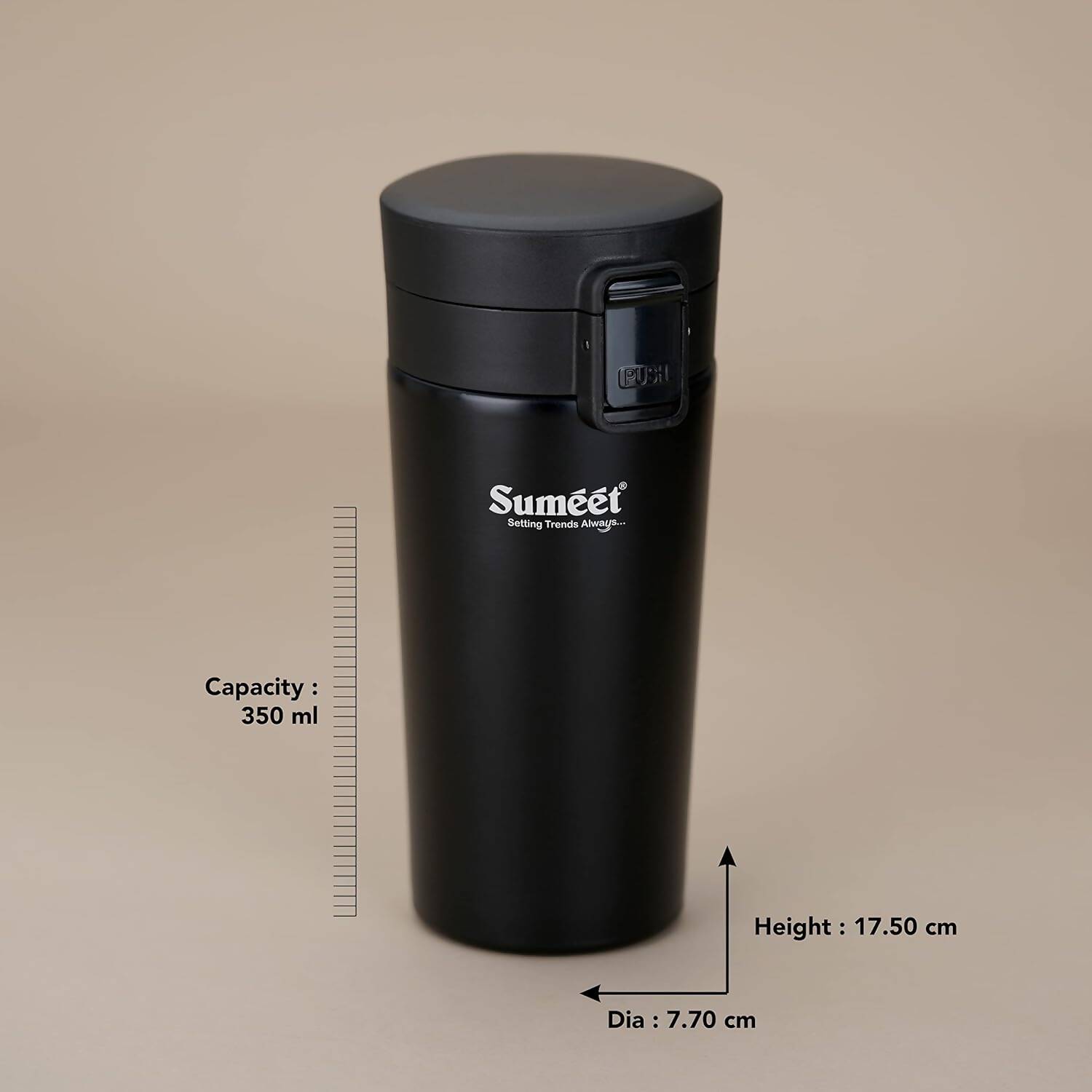 Sumeet Stainless Steel Vacuum Hot & Cold Tumbler - 350 ml (Black)