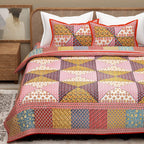 Red Ethnic Motifs Cotton 300TC King Bedsheet With 2 Zipper Pillow Covers - Super King Size by House of Ree