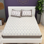 Purple White Ethnic Motifs Cotton 200TC King Bedsheet With 2 Zipper Pillow Covers - King Size by House of Ree