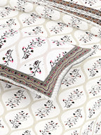 Purple White Ethnic Motifs Cotton 200TC King Bedsheet With 2 Zipper Pillow Covers - King Size by House of Ree