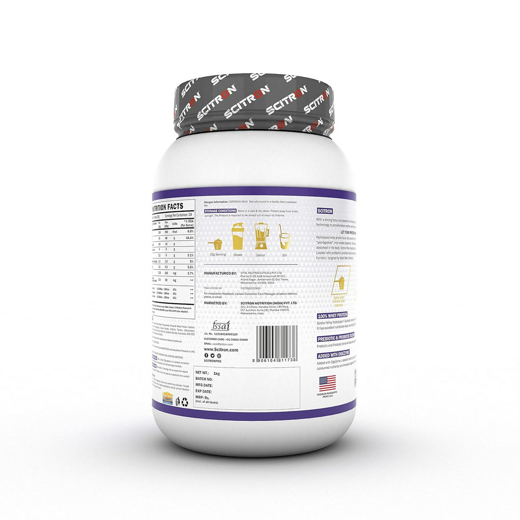 Scitron Whey Hydrolyzed Synbiotic 100% Hydrolyzed Protein Powder Chocolate Flavor