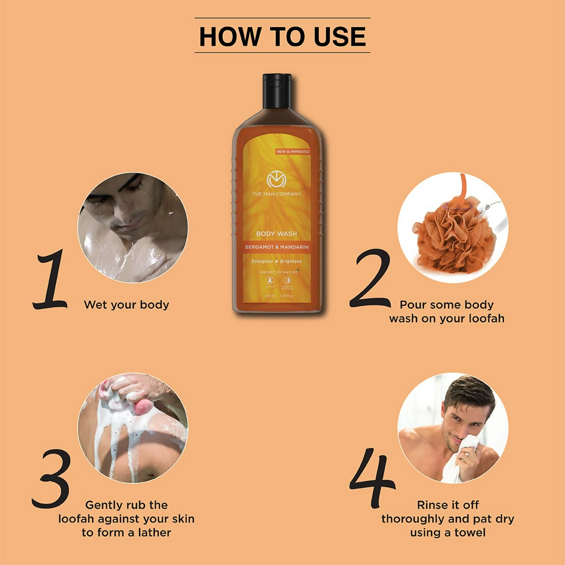 The Man Company Perfumed Body Wash- Bergamot & Mandarin Glowing & Bright Skin With Turmeric & Orange Peel Extract