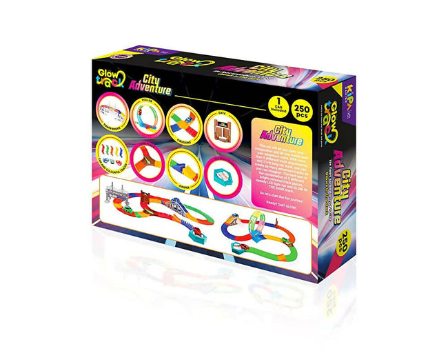 Kipa City Adventure 1 Magic Race car with 249 Bend Flex and Glow Tracks, Plastics brigde,Jumper,Crossing, Gate,Turn Plate, Rotation Plate Set for Kids Main Image