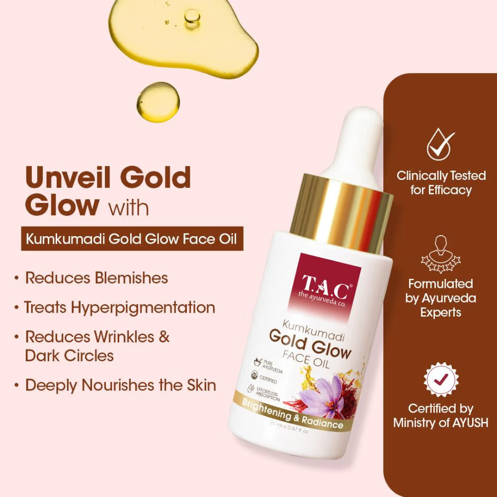 TAC Kumkumadi Gold Glow Face Oil | 100% Pure Ayurvedic Formula | For Glowing & Youthful Skin