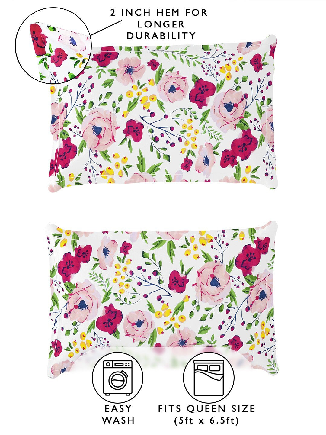 Story@home Arena Pink & Green Geometric Printed 180 TC Queen Bedsheet & 2 Pillow Covers