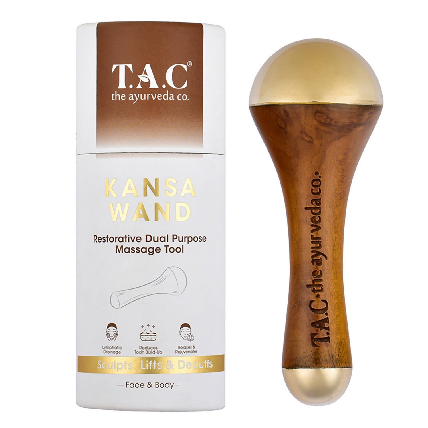TAC - The Ayurveda Co. Kansa Wand Dual Purpose Massager Tool for Face & Body