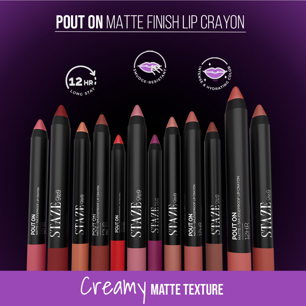 Staze 9 To 9 Pout On Matte And Smudgeproof Lip Crayon - 12 Fine Wine