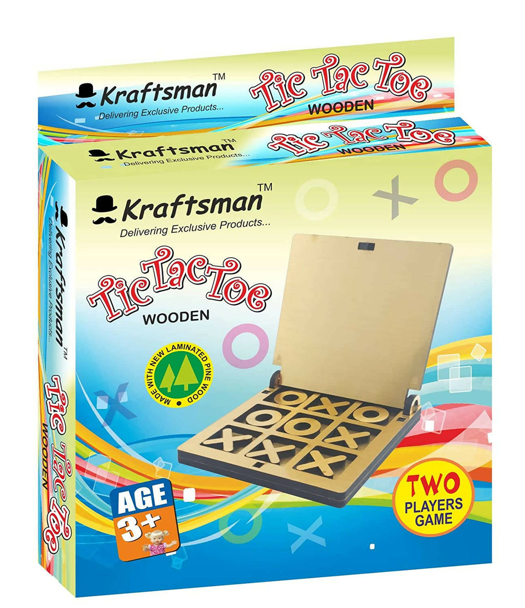 Kraftsman Wooden Tic Tac Toe Portable Game for Kids, Teens and Adults with Golden Mirror Shade Strategy & War Games Board Game