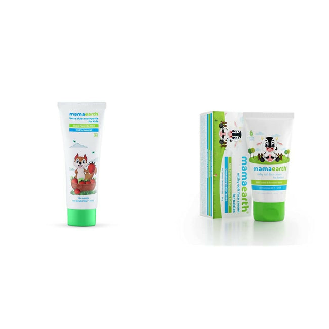 Mamaearth Natural Berry Blast Kids Toothpaste & Milky Soft Natural Baby Face Cream For Babies Hover Image