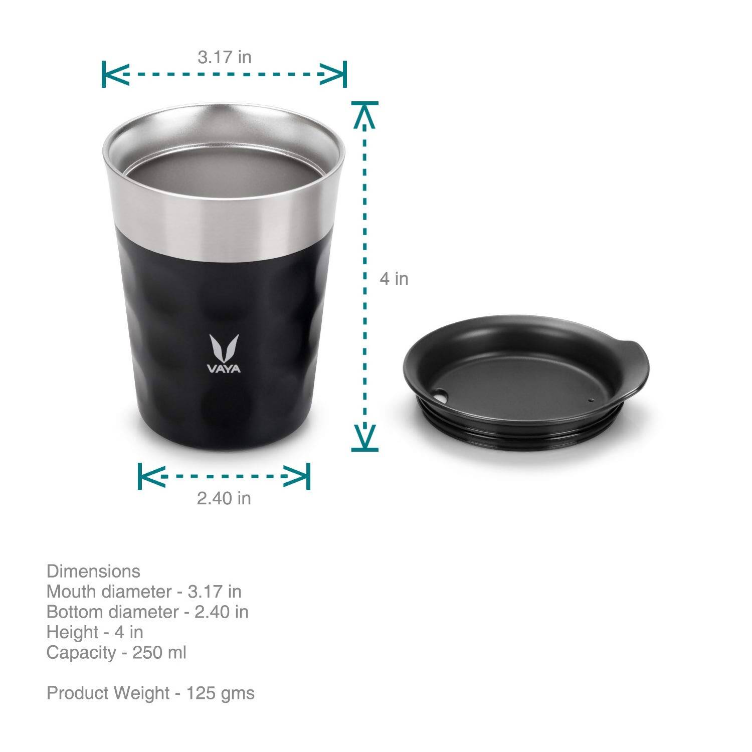 Vaya Popcup Insulated Coffee Mug Tumbler With Lid - 250 ml (Black)