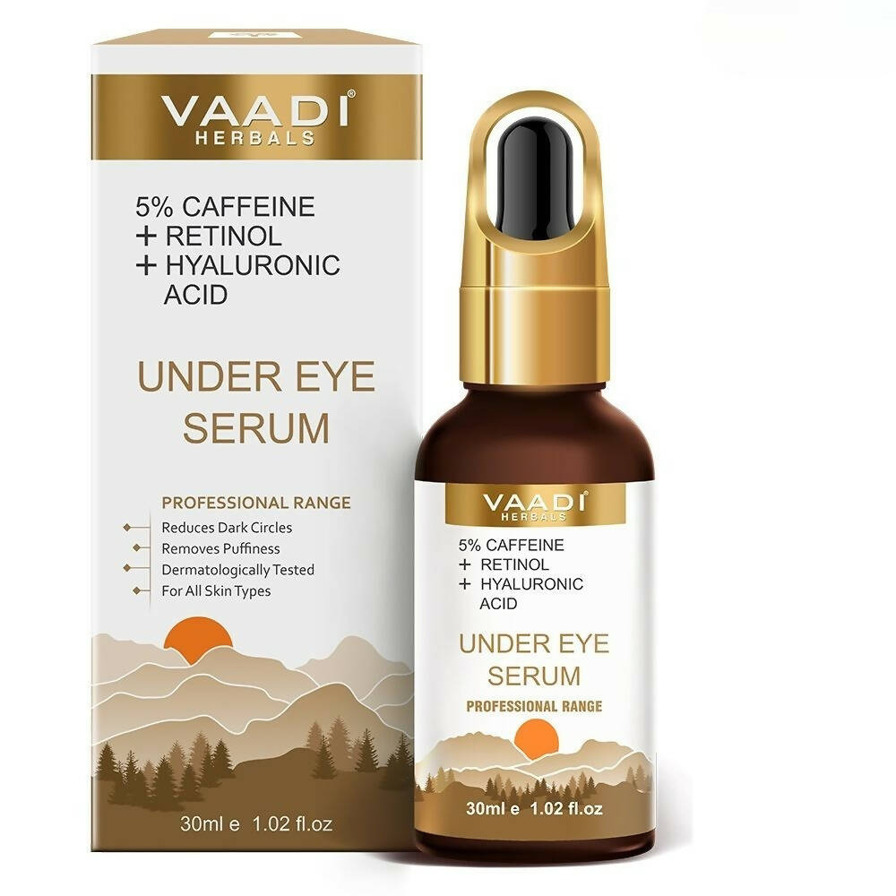 Vaadi Herbals Under Eye Serum With 5% Caffeine & Retinol & Hyaluronic Acid, Reduce Dark Circles, Reverse Aging
