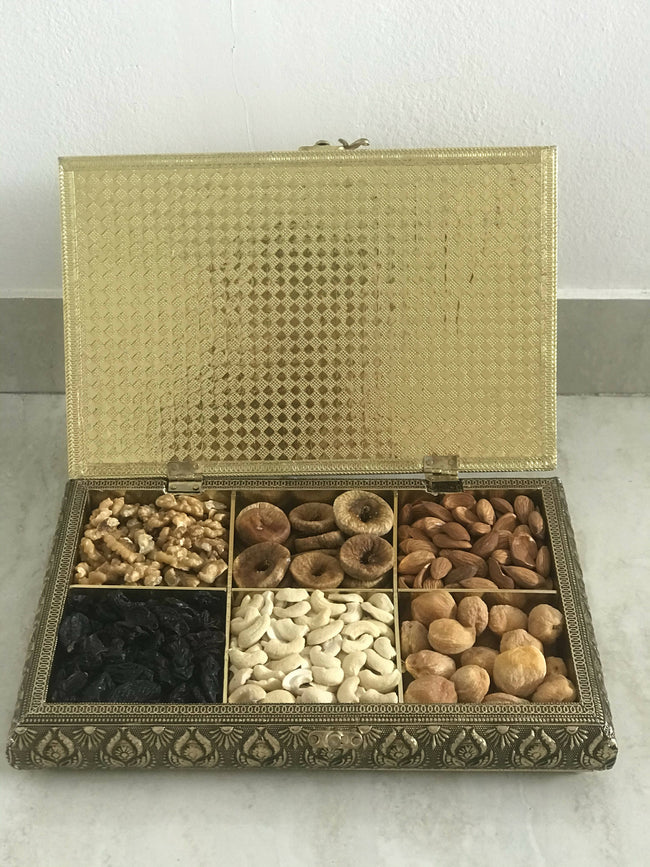 SK Mithaii | Assorted Authentic Indian Doli Design Dry Fruit Box | Almonds | Cashews |Walnuts |Apricots | 6 Partition Hover Image