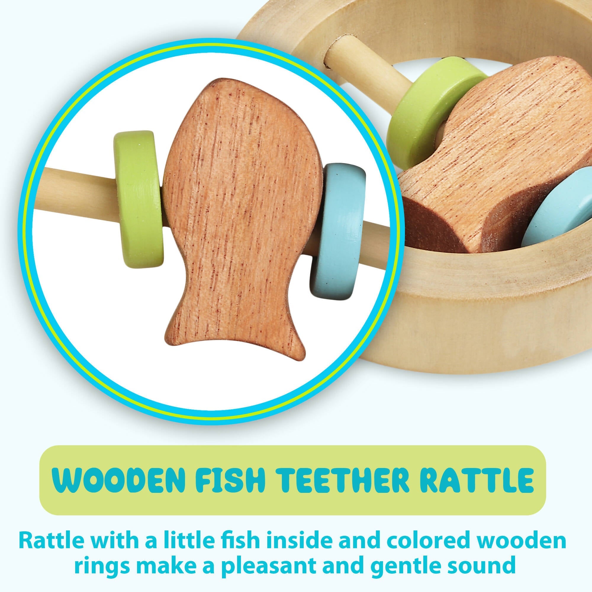 Matoyi Fish Rattle & Color Bowling Pin & Rainbow Stacker & Sheep Teether & Flat Disk Rattle For Kids