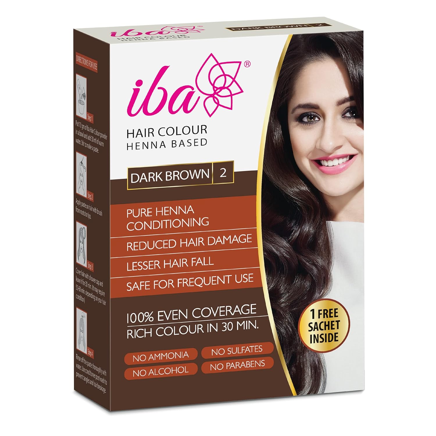Iba Dark Brown Henna Hair Color 70g Ammonia-Free Herbal Powder