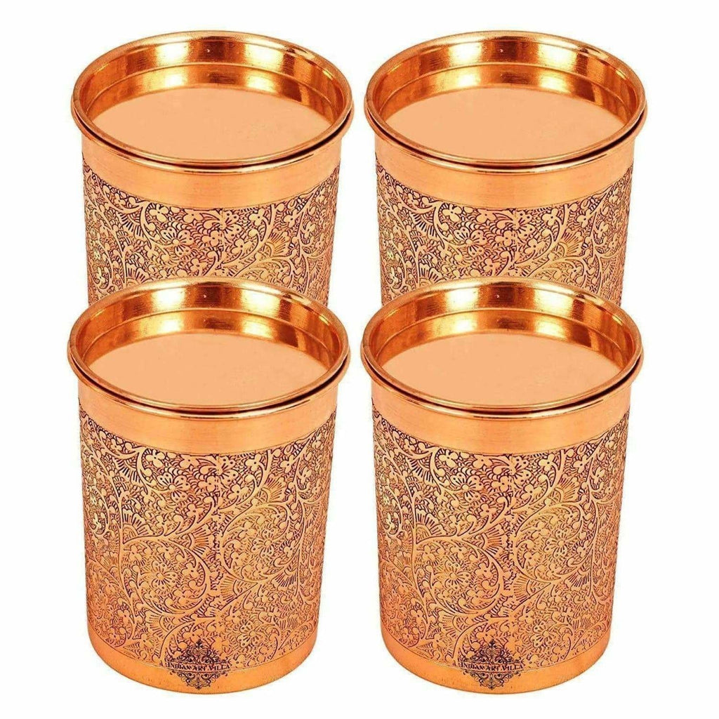 Copper Glass Tumbler with Lid Embossed Design