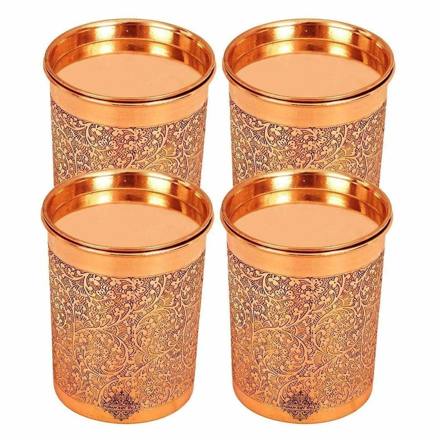 Copper Glass Tumbler with Lid Embossed Design