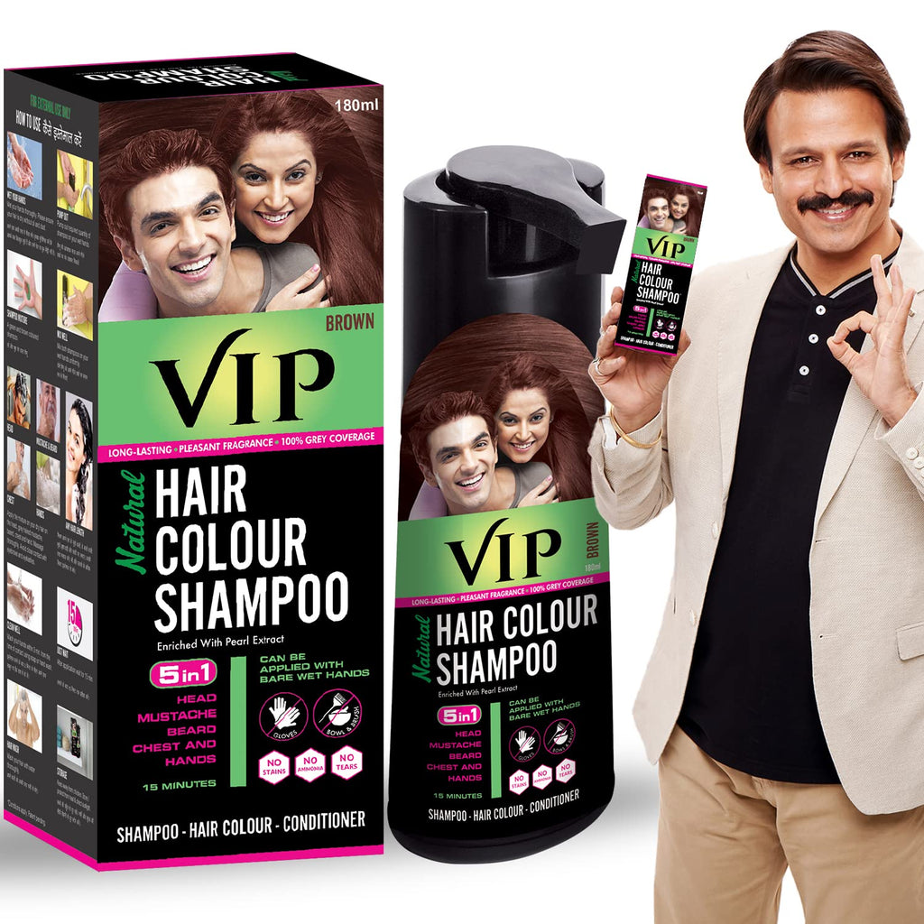VIP Brown Hair Color Shampoo 180ml Quick Grey Coverage for Men & Women