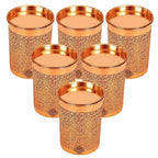Copper Glass Tumbler with Lid Embossed Design